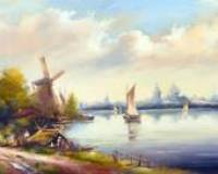 Голландский пейзаж с мельницей и башней