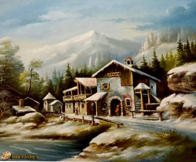Альпийская деревня на фоне гор