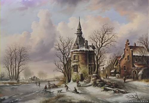 Голландский пейзаж с башней у городка