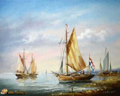 Вид у берега парусника с голландским флагом