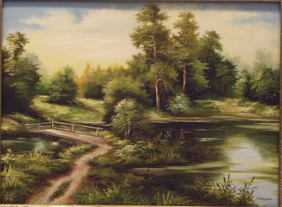 Пейзаж с мостом и деревами