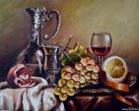Натюрморт с лимоном и виноградом на столе