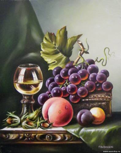 Натюрморт с персиком и виноградом