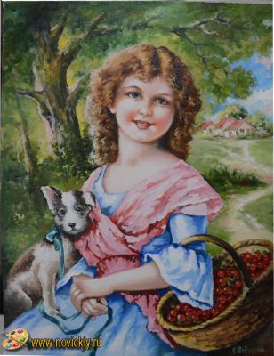 Девочка с щенком и корзиной
